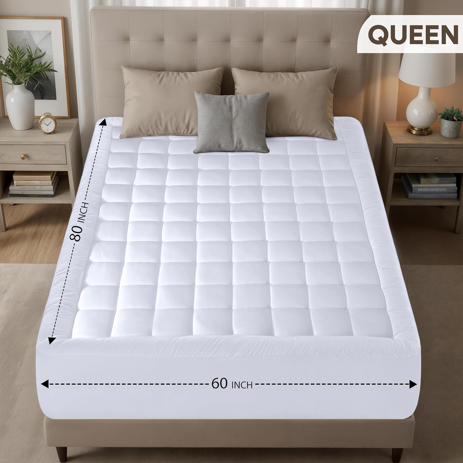 Utopia Bedding Queen Mattress Pad - Quilted Premium Protector with Deep Pocket for 16-Inch Mattresses | 60x80 Inches, White