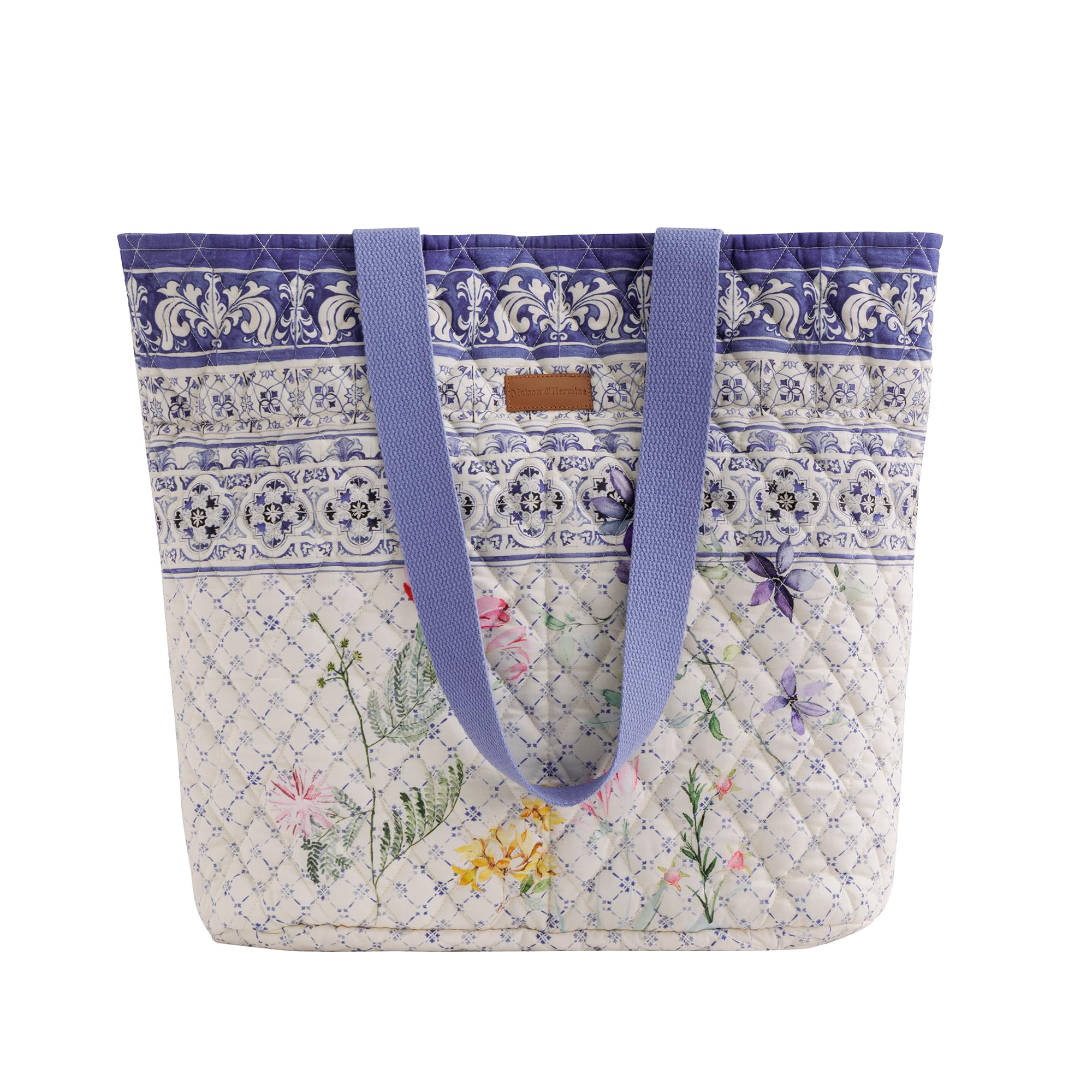 Maison d' Hermine Shopping Bags Cotton Quilted Tote Bag with Zipper Pockets & Small Pouch Reusable Shoulder Grocery Bag for Gifts Beach Travel Perfect for Mothers Day Gifts Men Women (Faience)