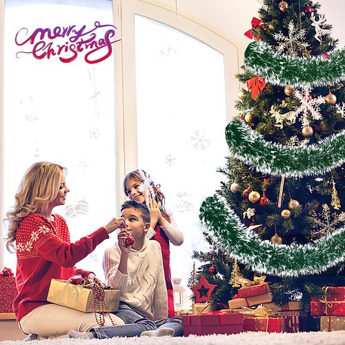 23Ft Christmas Garland - Metallic Twist Tinsel Decorations for Indoor & Outdoor, Ceiling Hanging for New Year (Green)