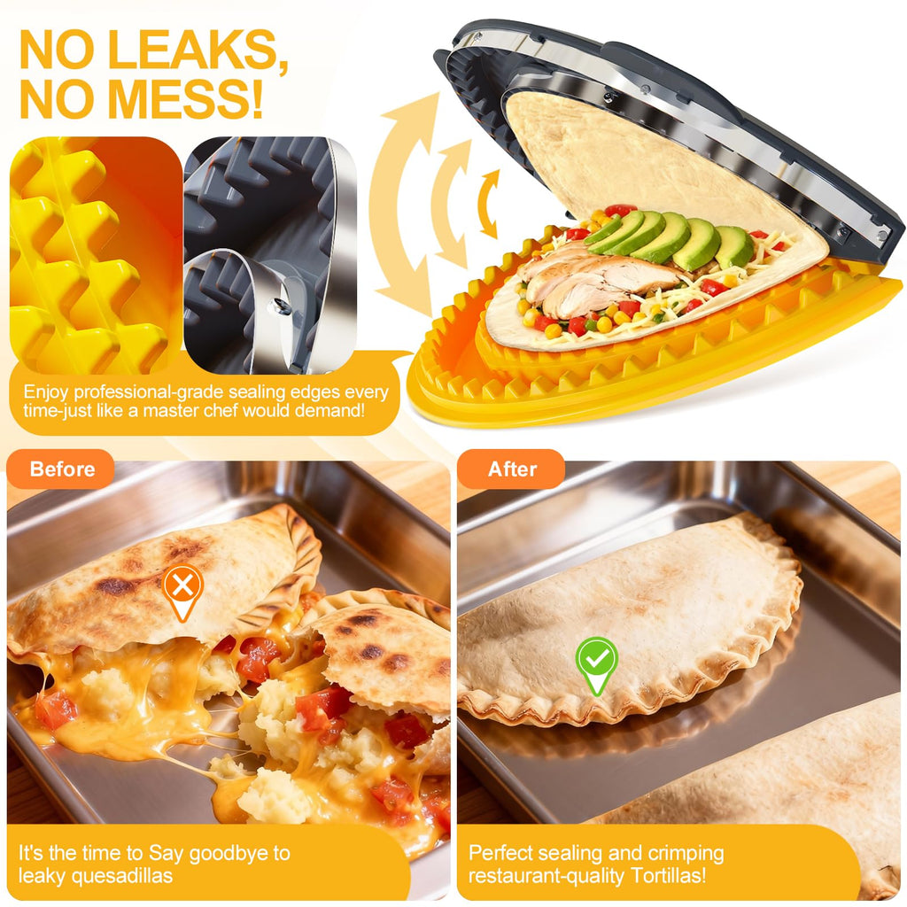 Updated 4-in-1 Tortilla Sealer Crimper, Adjustable 4"+6"+8"+10" Tortilla Press Quesadilla Sealer, Double Leak-Proof Design for Perfect Sealed Burritos, Tacos and Creative DIY Cooking,for Mother's Day