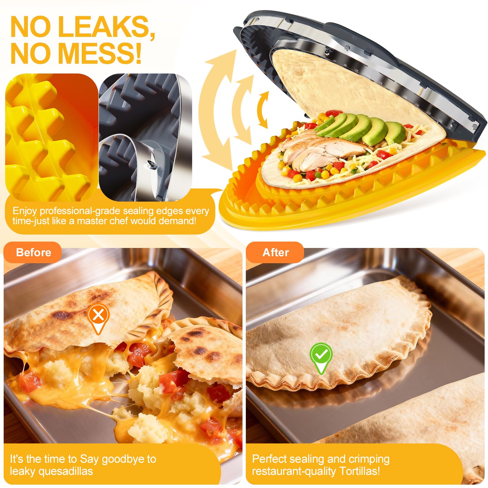 Updated 4-in-1 Tortilla Sealer Crimper, Adjustable 4"+6"+8"+10" Tortilla Press Quesadilla Sealer, Double Leak-Proof Design for Perfect Sealed Burritos, Tacos and Creative DIY Cooking,for Mother's Day