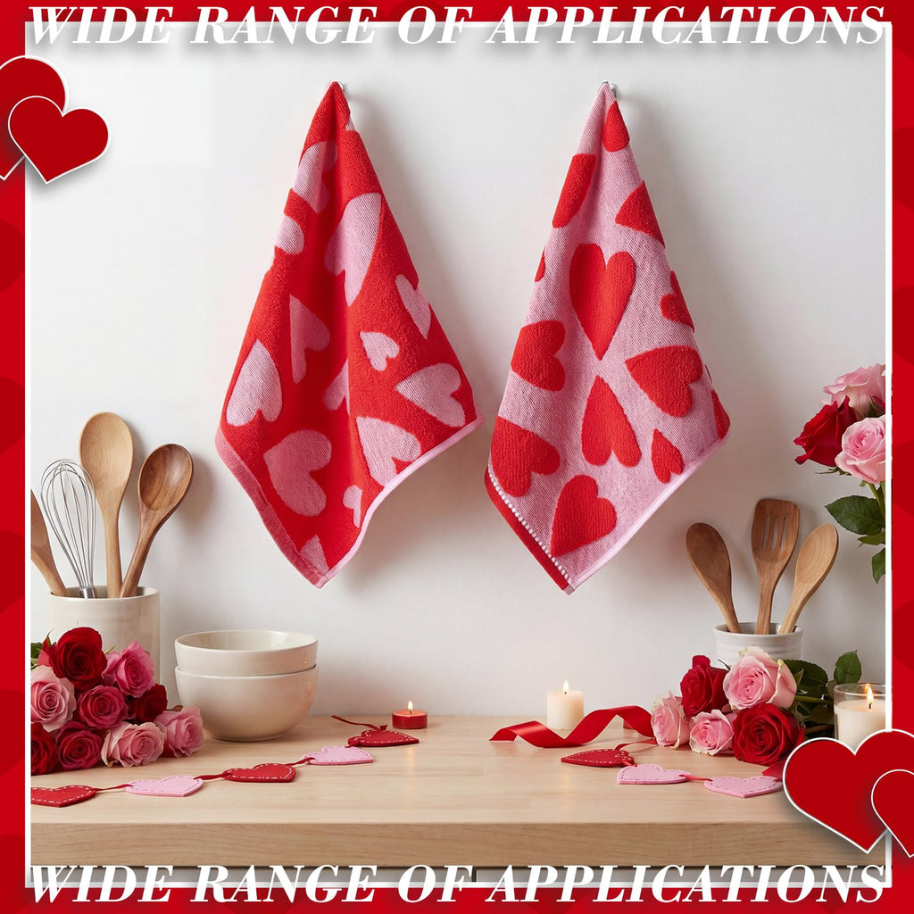 Peryiter 4 Pcs Valentines Day Hand Towels 3D Jacquard Red Heart Fingertip Towels for Bathroom 100% Cotton Soft Kitchen Decorative Set for Valentine Gift Bath Decorations (15.7'' x 26.7'')