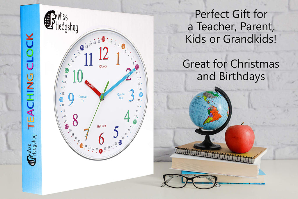 WISE HEDGEHOG Learning Clock for Kids, Silent Non Ticking, Telling Time Teaching Clock, Room Wall Decor for Bedrooms, Analog Kids Clock for Teaching Time, Kids Learn to Tell Time Easily
