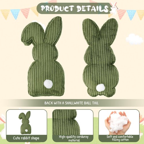 Fiwochic 2 Pcs Easter Bunny Shaped Pillow Cute Decorative Rabbit Throw Pillow Bunny Stuffed Soft Corduroy Striped Textured Cushion Case for Spring Easter Party Couch Sofa Home Decor, Olive Green