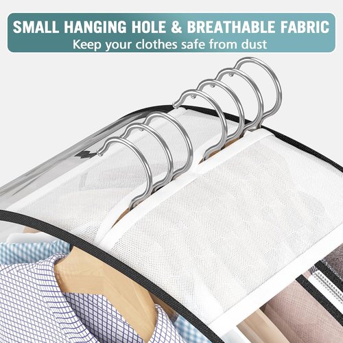 Liuoud Clear Garment Bag - 50” Suit Bags with 10” Gusset for Closet Storage | 4 Pack Plastic Covers
