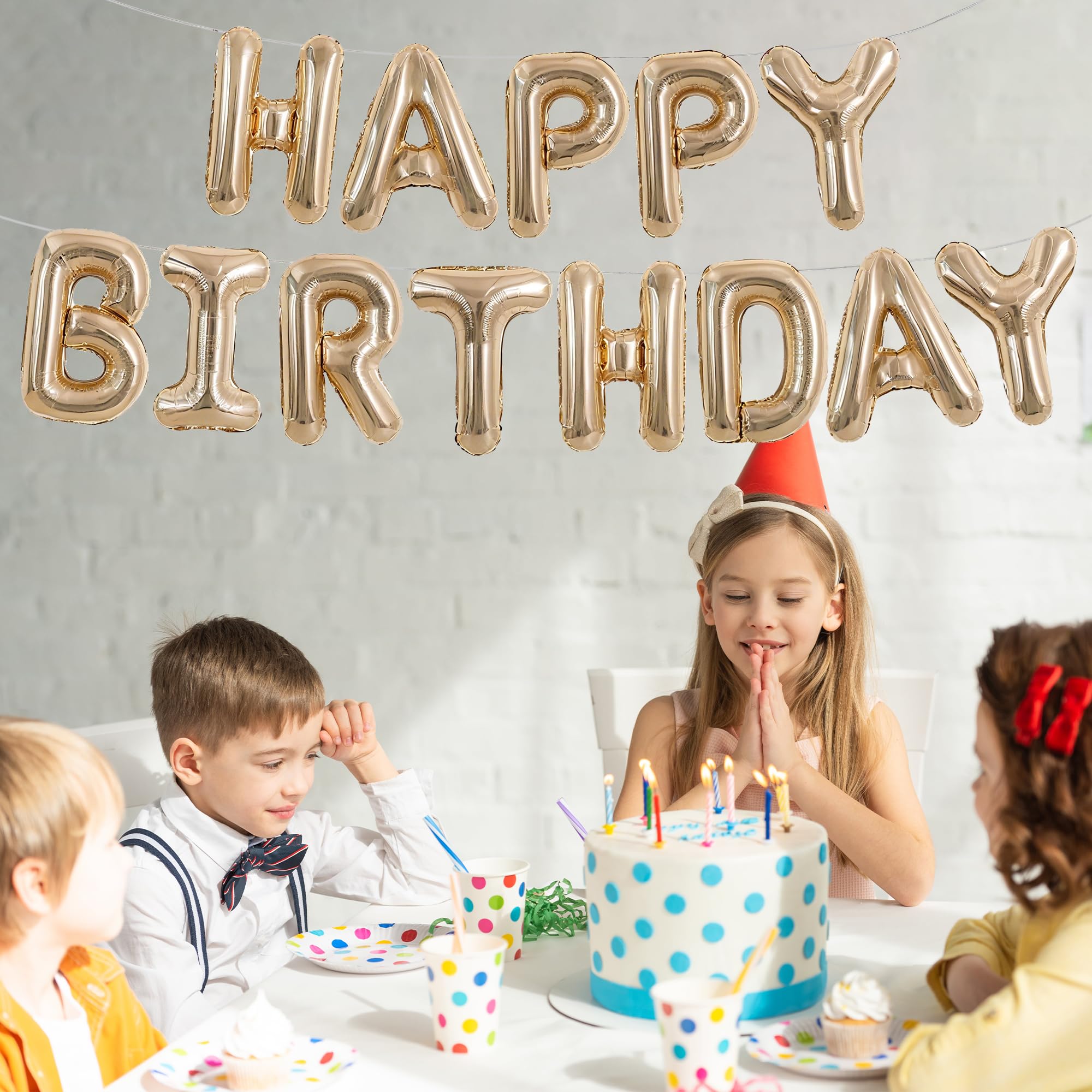TONIFUL Happy Birthday Balloons Banner 16 Inch Mylar Foil Letters Birthday Sign Reusable for Girls Boys Kids & Adults Birthday Party Decorations Supplies（Champagne Gold ）