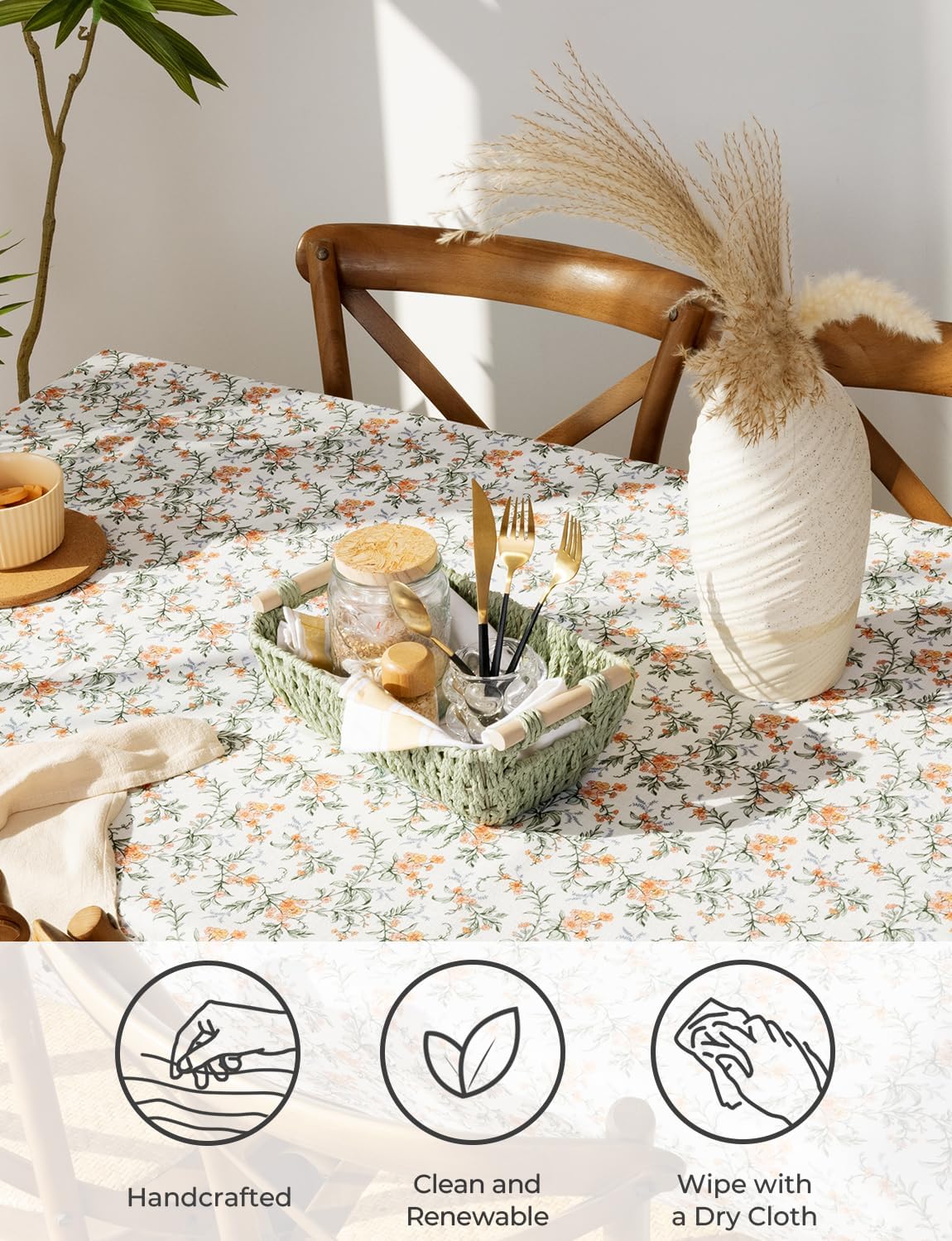 StorageWorks Round Woven Basket Set - Paper Rope with Wooden Handles | Bosana Green, 2-Pack