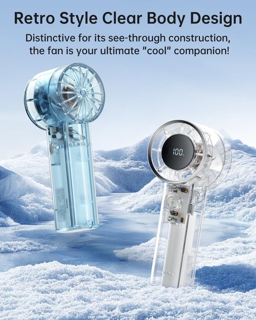 TriPole Portable Fan Mini Handheld Turbo Fan for Travel, 20H Max Cooling Time, 1-100 Speeds Rechargeable Battery Fans with LED Display, Transparent Hand Held & Desk Personal Fans for Outdoor Beach