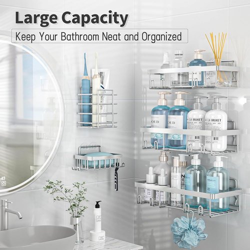 Liuoud Shower Caddy Organizer - Rustproof Stainless Steel Wall Storage Basket | Large Capacity, Silver
