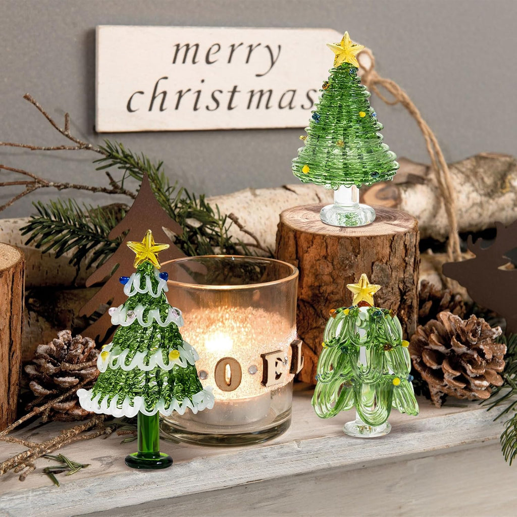 Skiennix Mini Crystal Christmas Tree Figurine - Hand Blown Glass for Festive Home Decor | Winter Ornament