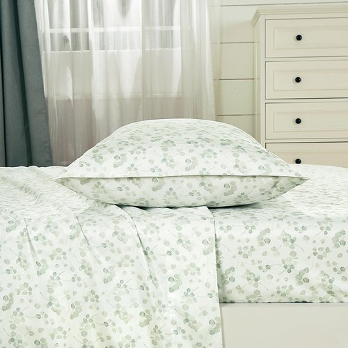 Chezmoi Collection Arbor 4-Piece Floral Bed Sheet Set - Soft Green White Printed Microfiber 14-Inches Deep Pocket Sheets & Pillowcases Set, Queen