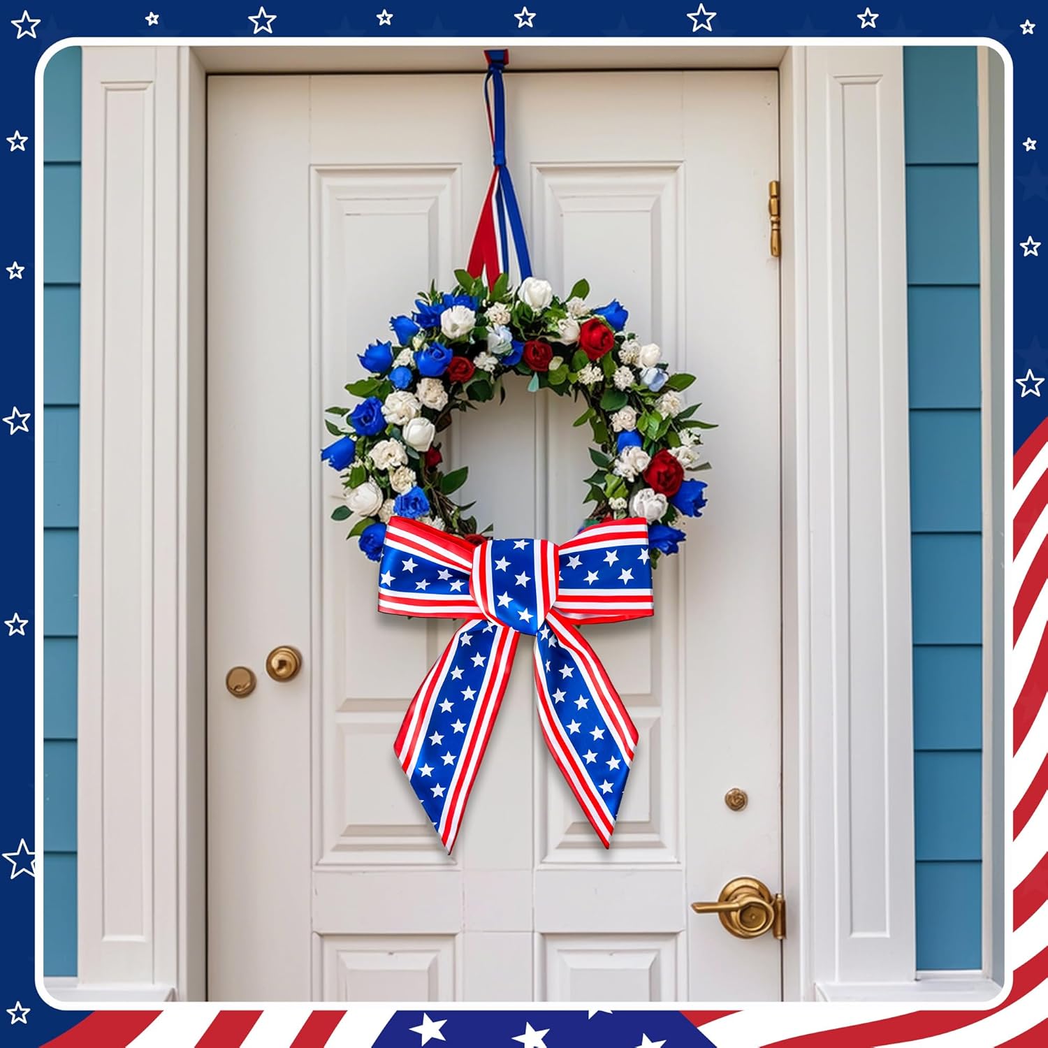RunNico Patriotic Wreath Sash - 2 Pack Red, White & Blue 53" L x 3.4" W Satin Decor for 4th of July