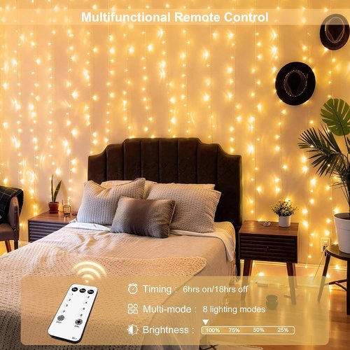 JMEXSUSS 900 LED Outdoor Curtain Lights - 9.5x29.5ft Twinkle String Lights with Remote for Wedding & Home Decor | Warm White