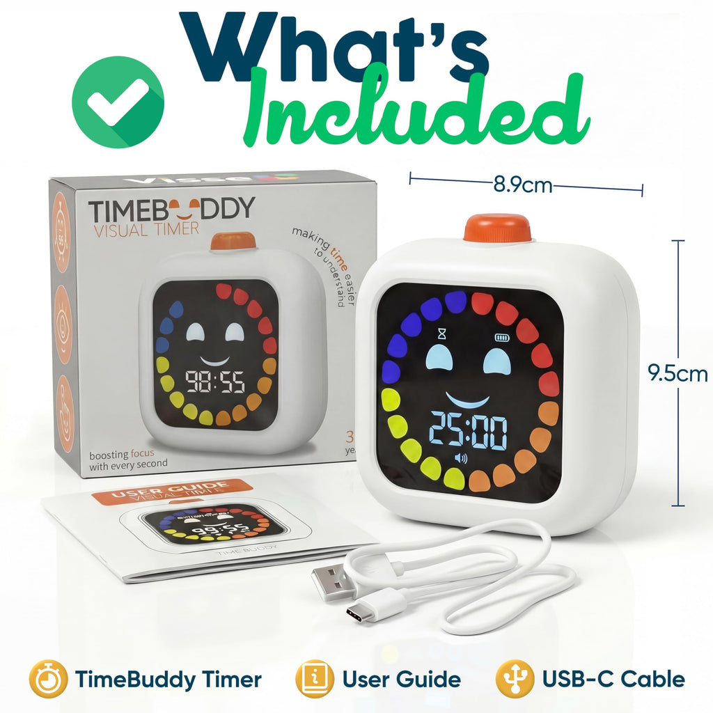 Digital Visual Timer for Kids - Rechargeable, Silent Count Up/Down for Calmer Routines - 99 Min Countdown Kids Timer for Classroom, Home & Therapy - Builds Focus & Independence