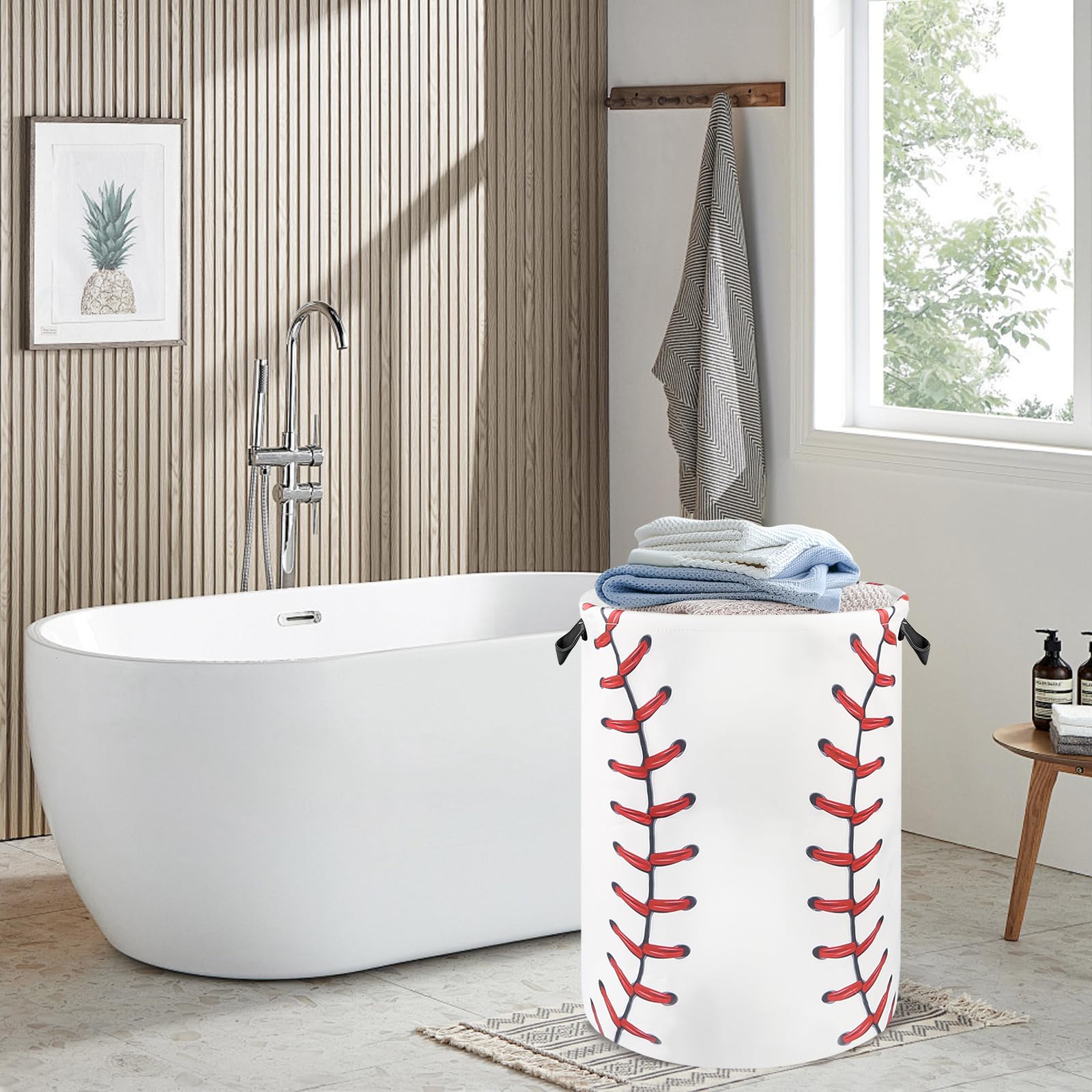 Baseball Laundry Basket for Boys Room Decor, Kids Nursery Hamper Gift for Bathroom Bedroom Sports Room Accessories, Teens Stuff Storage Bin, 17.71"x13.77"