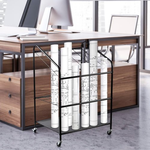 Houseables Blueprint Holder - 20 Slot Architect Storage Rack on Wheels | Durable Print Organizer