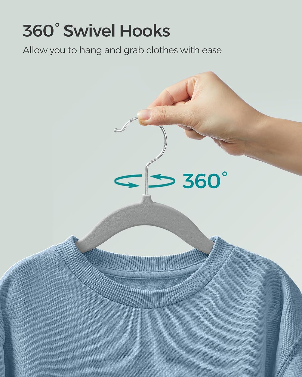 SONGMICS Velvet Baby Kids Hangers - Space-Saving 50 Pack with 360° Swivel Hooks | Dove Gray, 11.8 x 8.1 Inches