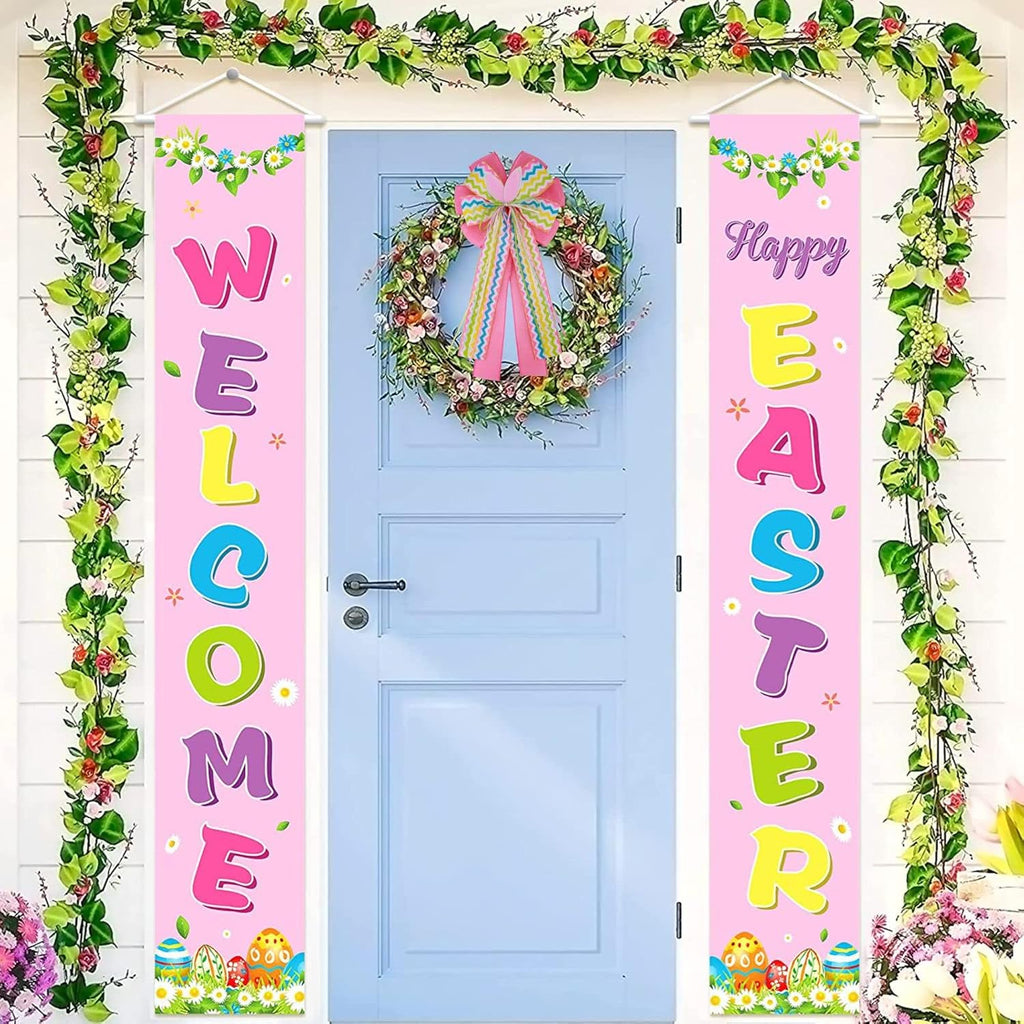 Meseey Large Easter Burlap Bow - 20 x 10 Inch Spring Bunny Rabbit Wreaths for Home Decor | Gift Wrapping & Tree Topper