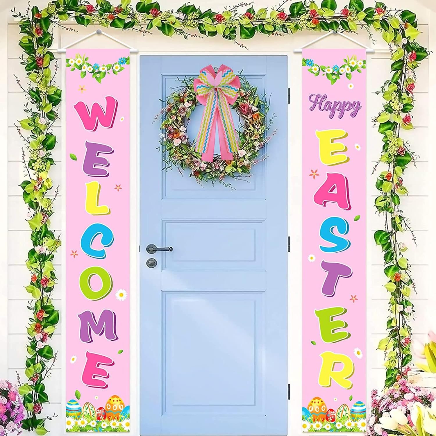 Meseey Large Easter Burlap Bow - 20 x 10 Inch Spring Bunny Rabbit Wreaths for Home Decor | Gift Wrapping & Tree Topper