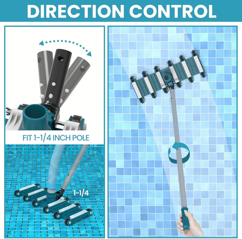 POOLWHALE 19" Heavy Duty Pool Vacuum Head - Flexible, Extra-Wide Design with Swivel Handle for Easy Cleaning