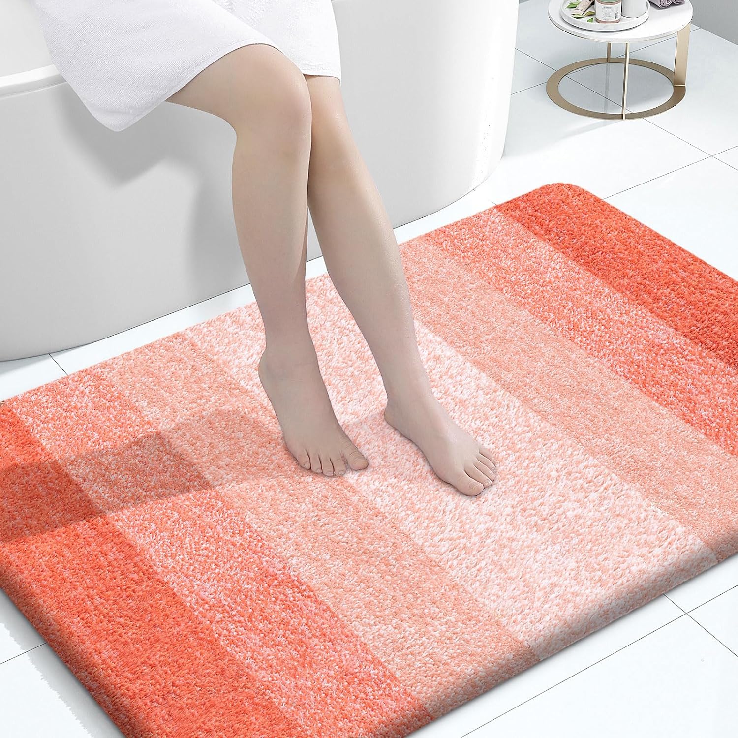 OLANLY Large Bathroom Rugs - Extra Soft Microfiber Mat 44x32 | Quick Dry & Machine Washable, Coral