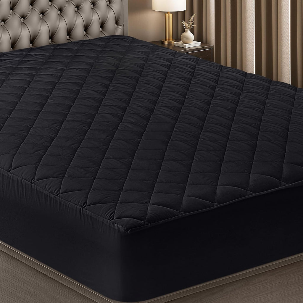 Utopia Bedding Quilted Fitted Mattress Pad - Queen Size Deep Pocket Protector | Machine Washable (Black)