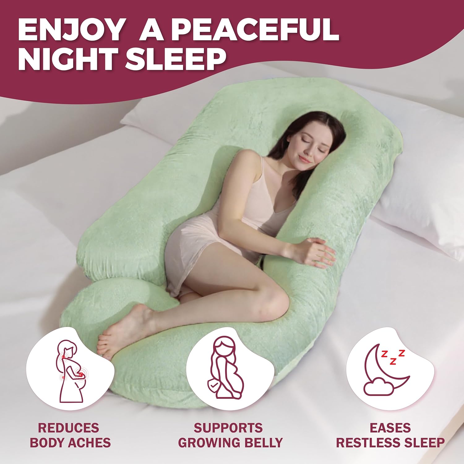 PILLANI Pregnancy Pillow - V C U Shaped 57" Full Body Support with Removable Washable Cover | Cooling Maternity Cushion