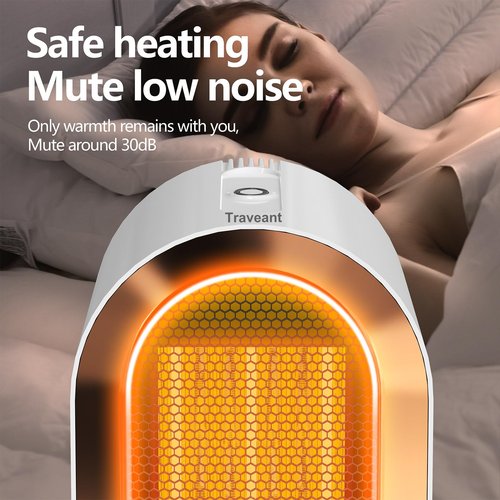 TRAVEANT Small Space Heater, Mini Desk Heater PTC Ceramic 1200W High Output Fan for Bedroom, Office Desk, Indoor Use (Pearly White)