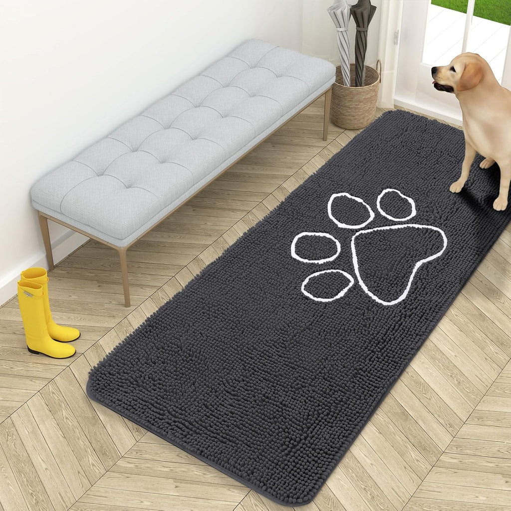 OLANLY Dog Door Mat - Absorbent Non-Slip Mud Mat for Paws | Quick Dry Chenille, 59x24, Dark Grey