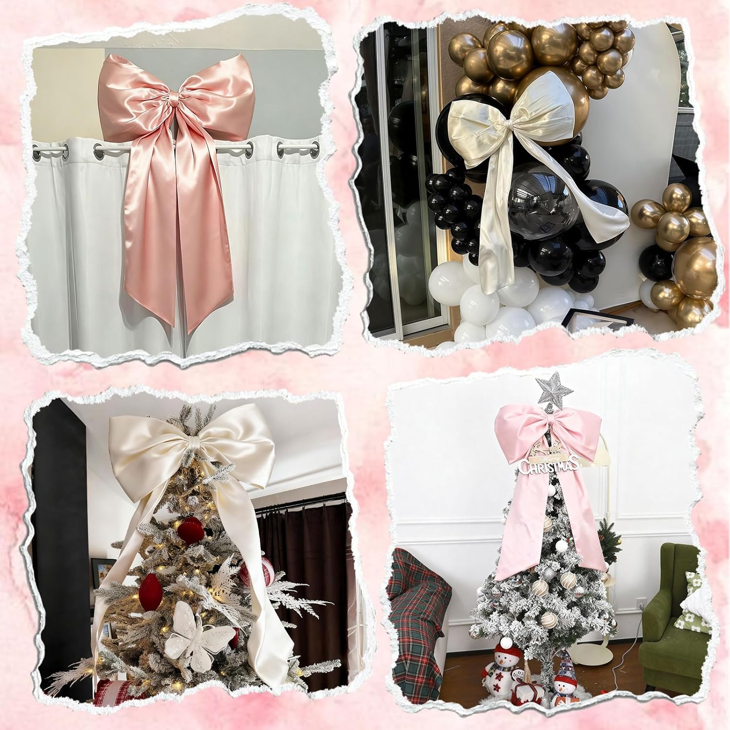 Skiennix Large Pink Bow | 40x24 In Satin Ribbon Tie for Coquette Room Decor & Birthday Decorations