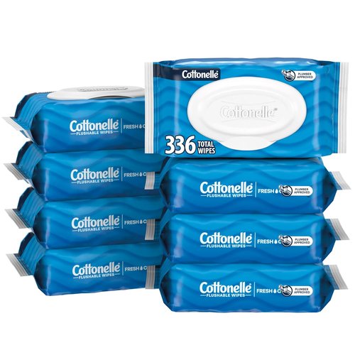 Cottonelle Fresh Feel Flushable Wet Wipes - 8 Flip-Top Packs | 336 Total Wipes for Ultimate Cleanliness