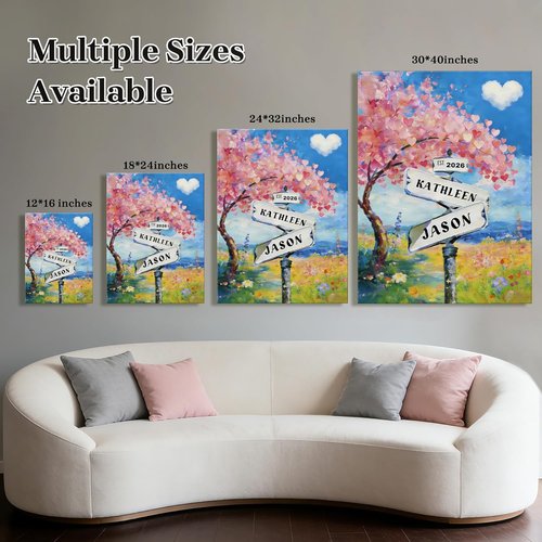 Crossroads Personalized Canvas Print | Custom Couples Street Sign Art - Perfect Valentine’s Day Gift, 12x16