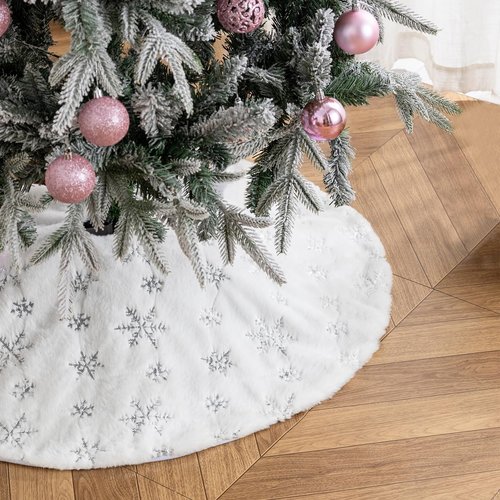 36 Inch Christmas Tree Skirt Faux Fur, White Soft Double Layer Plush Tree Skirt for Merry Christmas Party Christmas Tree Decoration Holiday Party Home Decor Indoor Outdoor B2
