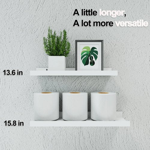 Solrot White Floating Shelves for Wall Decor, Wall Mounted Wood Storage Shelf for Bedroom, Living Room, Bathroom, Kitchen, Nursery, Display Picture Ledge Shelf with Lip Set of 2-14 Inches, White