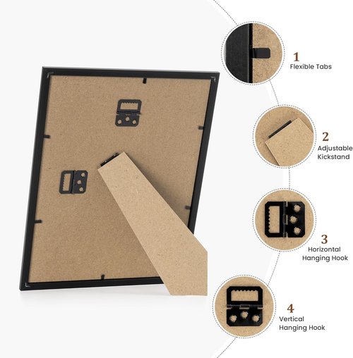 Black 8.5x11 Picture Frame Set of 2 | Shatter-Resistant Plexiglass | Tabletop & Wall Mount