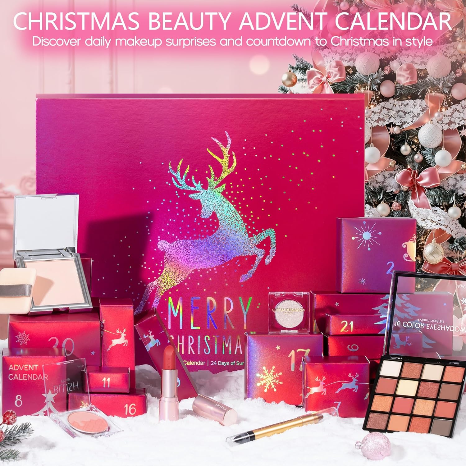 Qinline Makeup Advent Calendar 2025 | 24-Day Christmas Countdown for Women & Teens - Full Face Cosmetic Gift Set