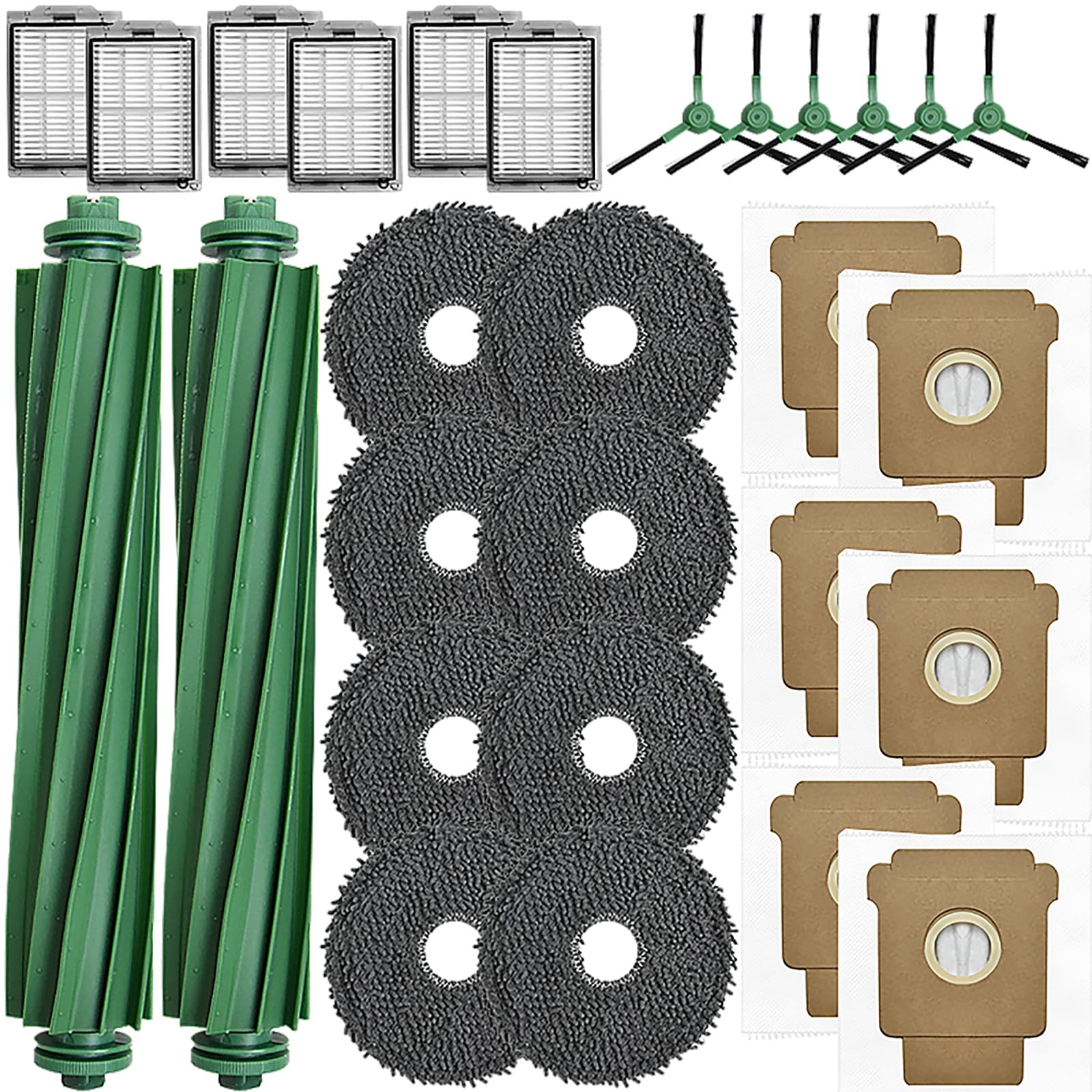 Accessories Replacement Compatible with iRobot Roomba Plus 405/505/ 507 Combo Robot Vacuum Cleaner, 2 Main Brush, 6 HEPA Filter, 6 Side Brushes, 6 Dust Bag, 8 Mop Cloths (405/505/507 Combo)