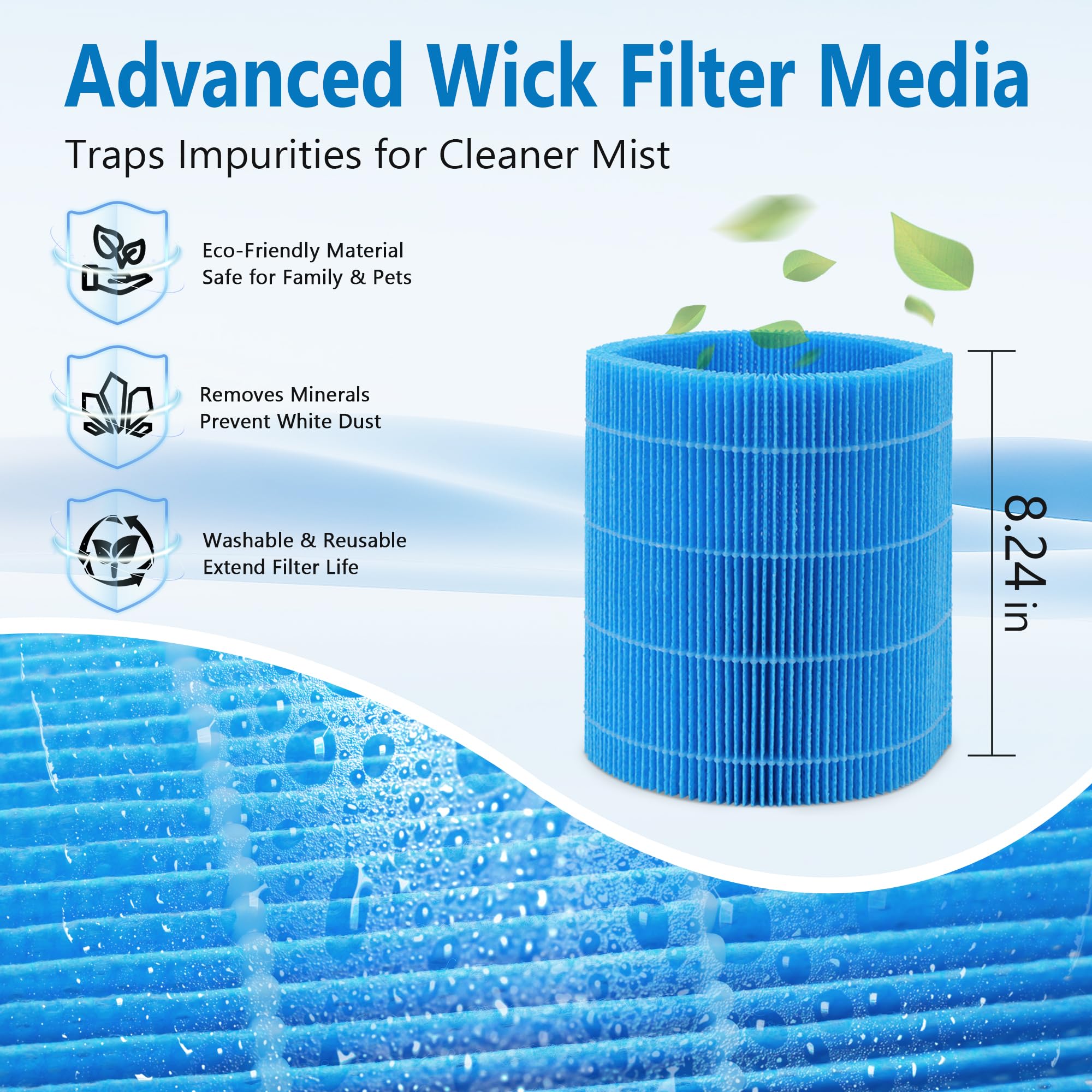 Harebery DH3i Replacement Filters Compatible with Blueair 2-in-1 Purify + Humidify | 3 Particle Filters + 1 Wick Filter