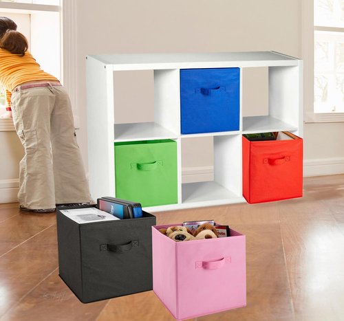 Handy Laundry 6-Pack Foldable Cube Storage Bins - Decorative Collapsible Organizers for Shelves & Closets (Pink)