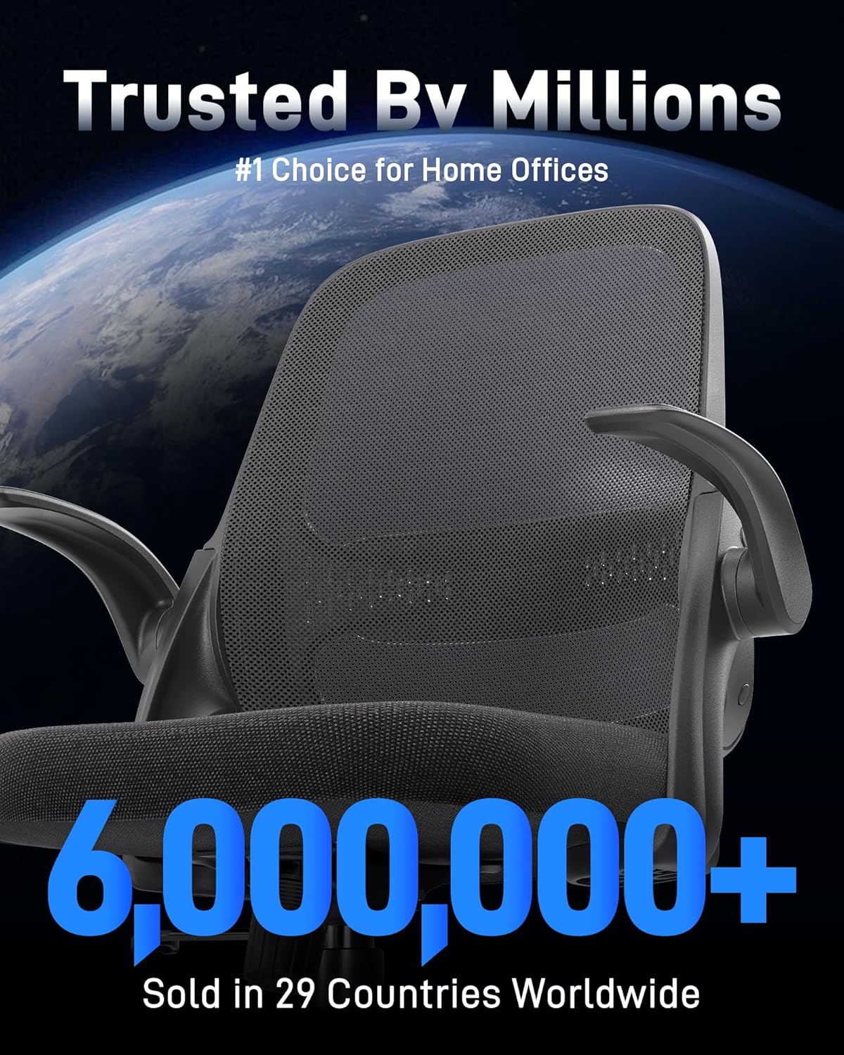 Skiennix Ergonomic Mesh Office Chair - Breathable Back, Flip-Up Arms & Thick Cushion | Supports 300 lbs (Black)