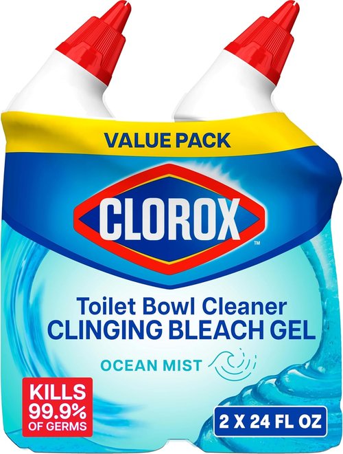 Clorox Toilet Bowl Cleaner - Clinging Bleach Gel, Ocean Mist Scent, 24 Fl Oz, Pack of 2