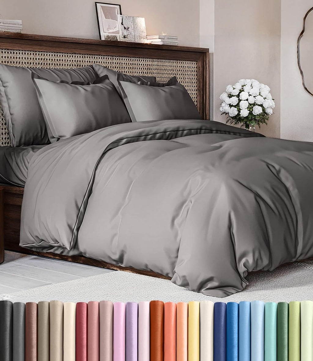 Regine Switzerland Queen Duvet Cover Set - Extra Soft Hotel Luxury 90" x 90" with 2 Pillow Shams - Easy Care & Fade Free (Dark Grey)