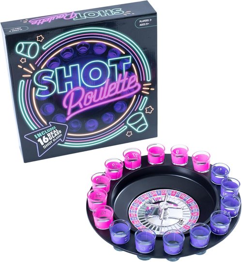 Endless Games Roulette Party Game - Spin the Wheel Challenge with Real Glass Mini Cups | Fun for 2+ Players