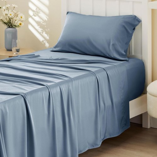 Bedsure Cooling Twin XL Sheets - Breathable Rayon from Bamboo, Soft & Silky, Deep Pocket Up to 16 Inches, Dusty Blue