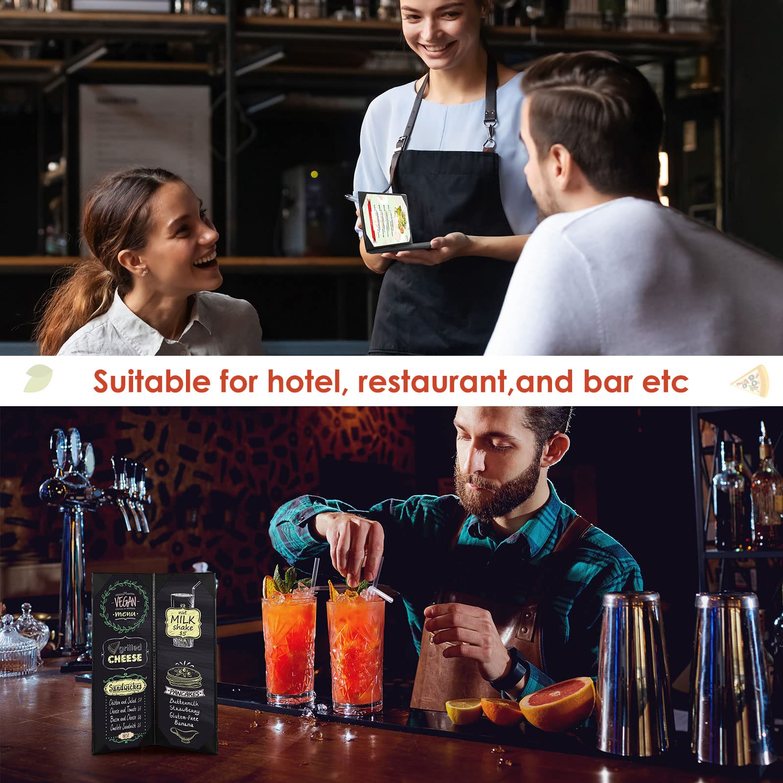 20 Pieces Black Menu Covers PVC Waterproof Restaurant Cafe Bar Fold Menu Book 2 View Double Fold Angled Corners Menu Covers for Wine Drinks Cafes List Covers Set, Fits 4.25 x 11 inches Menu