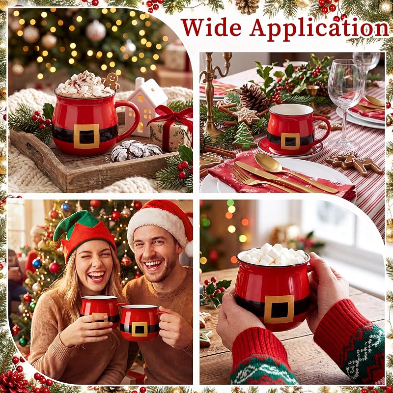 Vesici 6 Pcs Red Santa Christmas Ceramic Mugs – Bulk Coffee Cups, Santa Variation