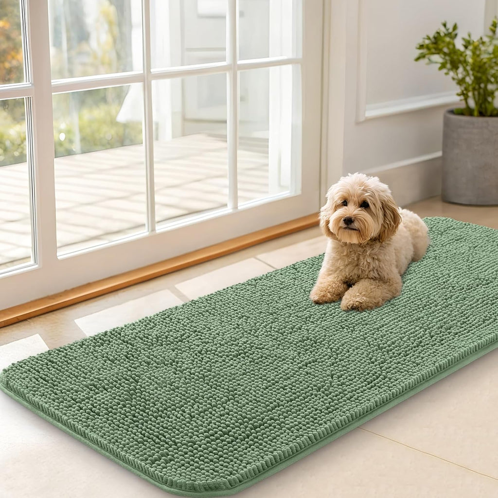 OLANLY Dog Door Mat - Absorbent Non-Slip Mud Mat for Indoor Use | 47x20 Inches, Olive Green