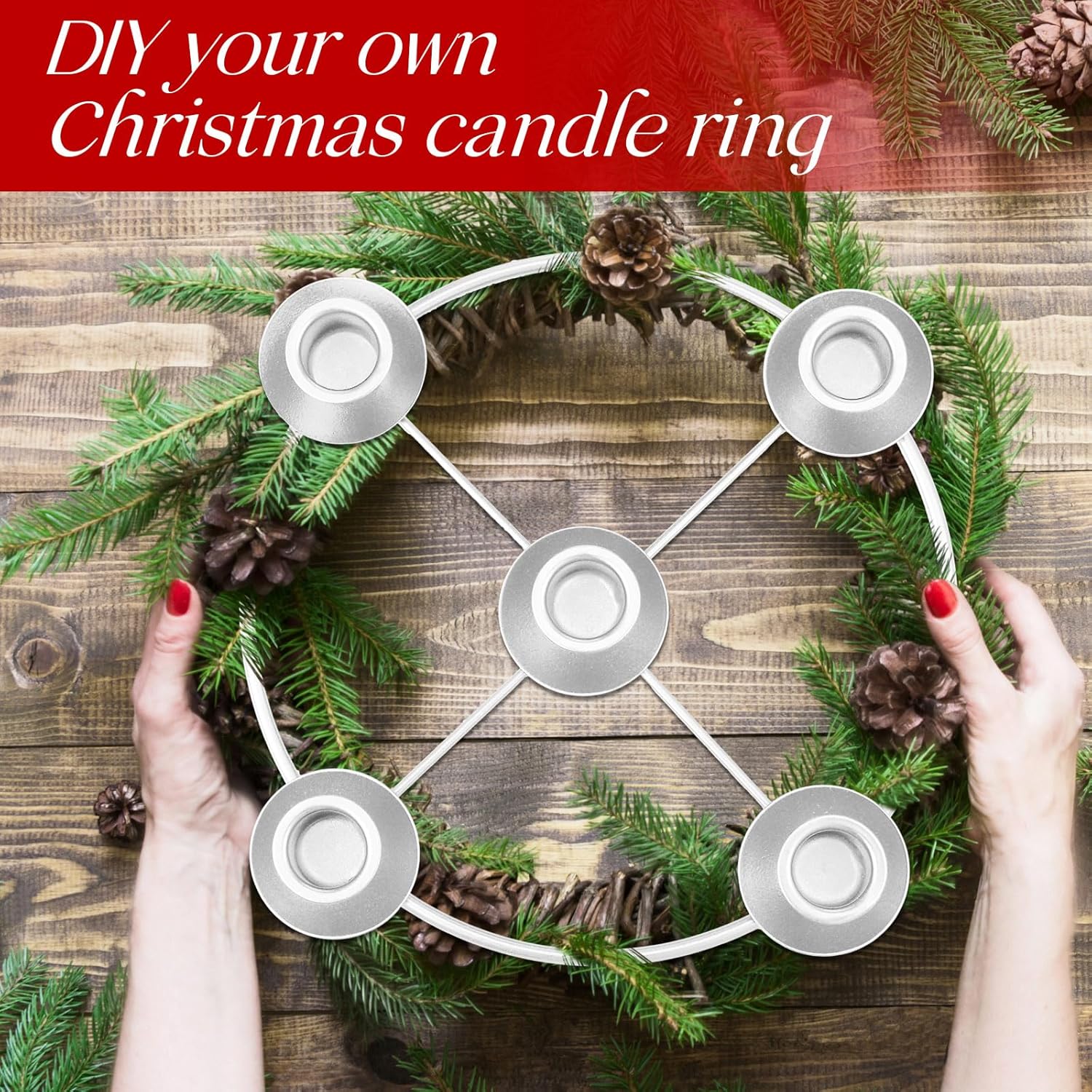 Newtay Christmas Advent Wreath Candle Holder - 5 Candle 8.5 Inch Metal Ring for Holiday Decor | Silver