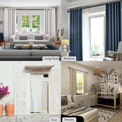 Byondeth Curtain Rods - Adjustable 16 to 144 Inches | 1 Inch Diameter | Black Aluminum Finials