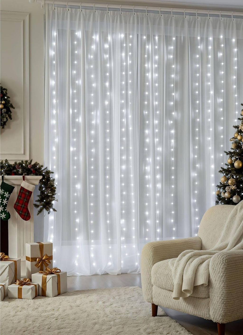 Brightown Curtain String Lights - Waterproof Fairy Lights with Remote | 300 LEDs, 8 Modes for Weddings & Parties